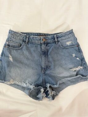 DL1961 High-Waist Distressed Denim Shorts - Light Blue